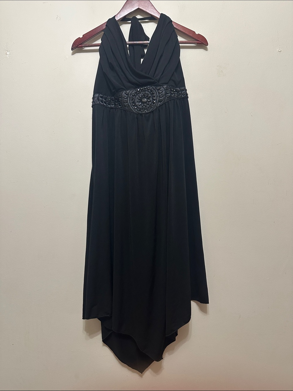 torrid Black Halter Asymmetrical Dress with Embellished Waist